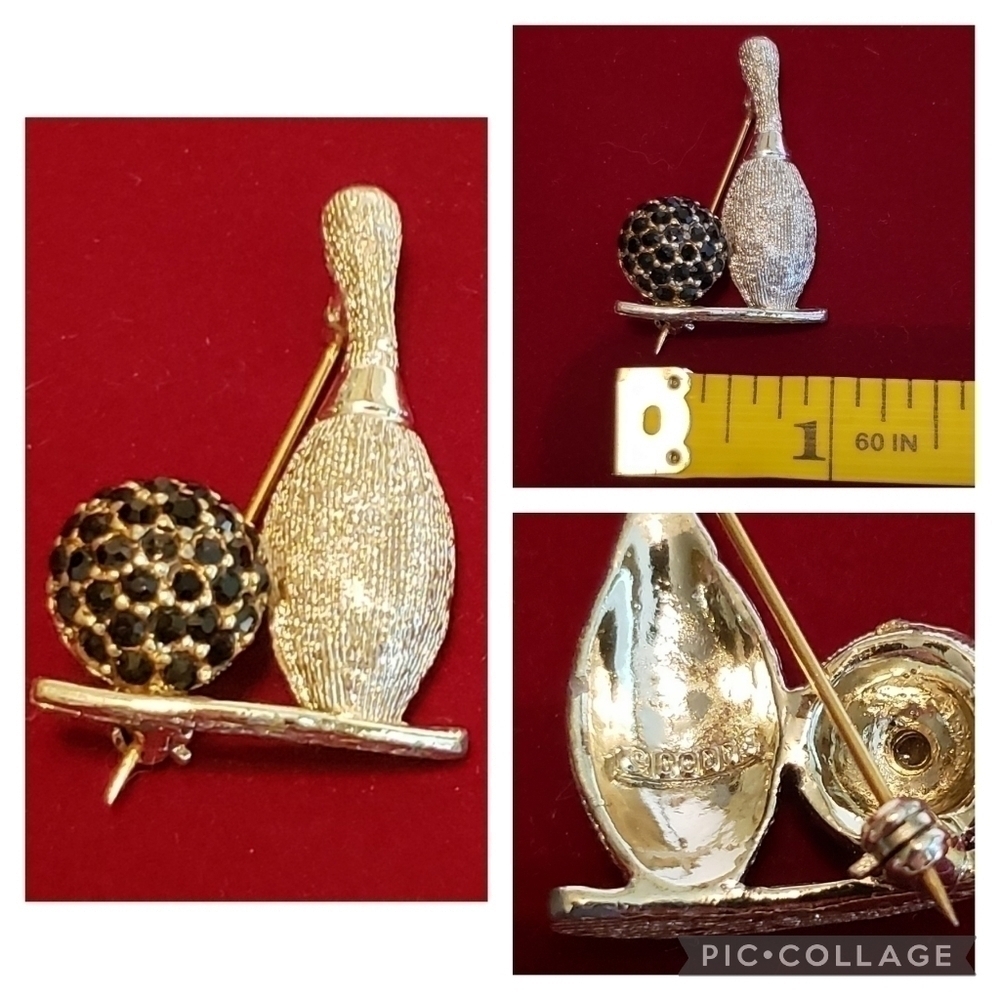 Vintage bowling pin brooch by Dodds silver tone